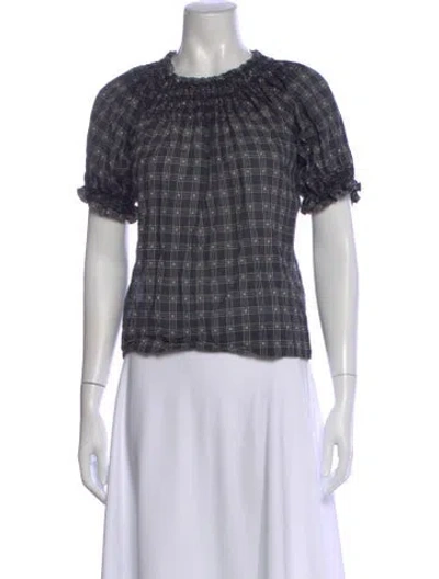 Pre-owned The Great Plaid Print Crew Neck Top In Blue