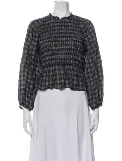 Pre-owned The Great Plaid Print Crew Neck Top In Blue