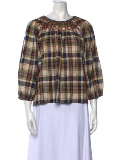 Pre-owned The Great Plaid Print Crew Neck Top In Neutral