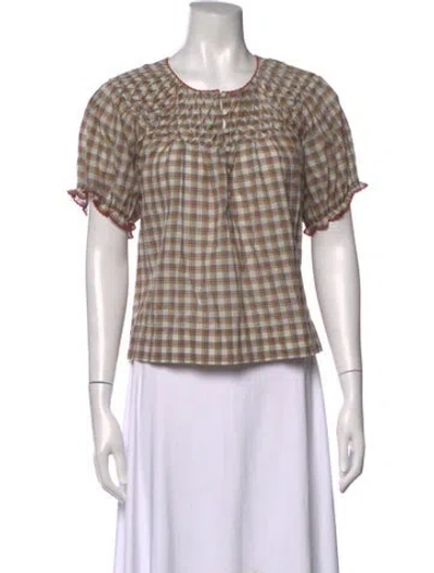Pre-owned The Great Plaid Print Crew Neck Top In Neutrals
