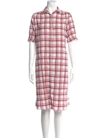 Pre-owned The Great Plaid Print Knee-length Dress In Burgundy