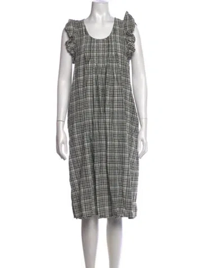 Pre-owned The Great Plaid Print Knee-length Dress In Grey