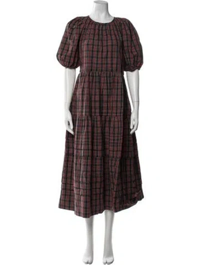 Pre-owned The Great Plaid Print Long Dress In Black/red