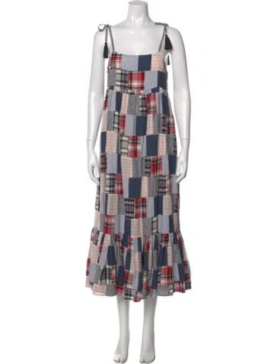 Pre-owned The Great Plaid Print Long Dress In Blue