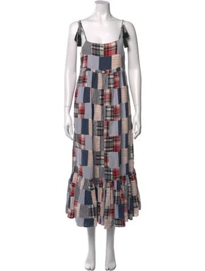 Pre-owned The Great Plaid Print Long Dress In Blue