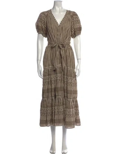 Pre-owned The Great Plaid Print Long Dress In Brown