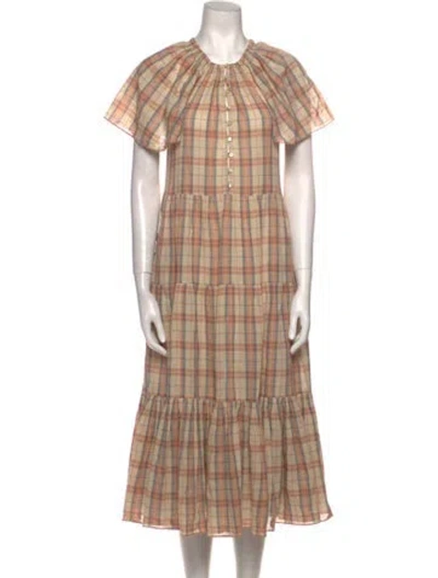 Pre-owned The Great Plaid Print Long Dress In Neutral