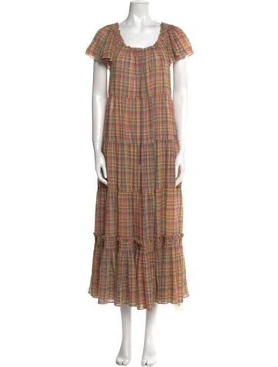 Pre-owned The Great Plaid Print Long Dress In Neutral
