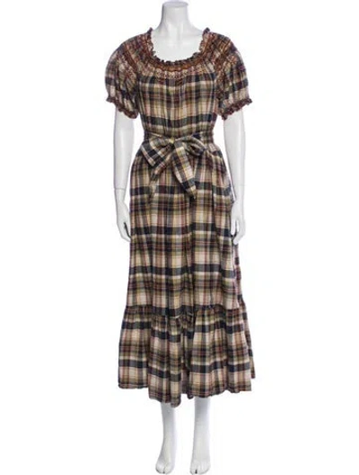Pre-owned The Great Plaid Print Long Dress In Neutral