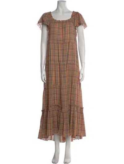 Pre-owned The Great Plaid Print Long Dress In Neutral