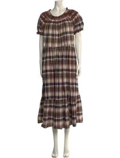 Pre-owned The Great Plaid Print Long Dress In Orange