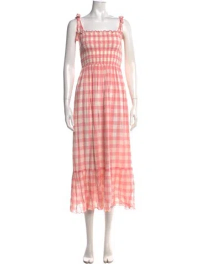Pre-owned The Great Plaid Print Long Dress In Pink/white