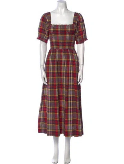 Pre-owned The Great Plaid Print Long Dress In Red