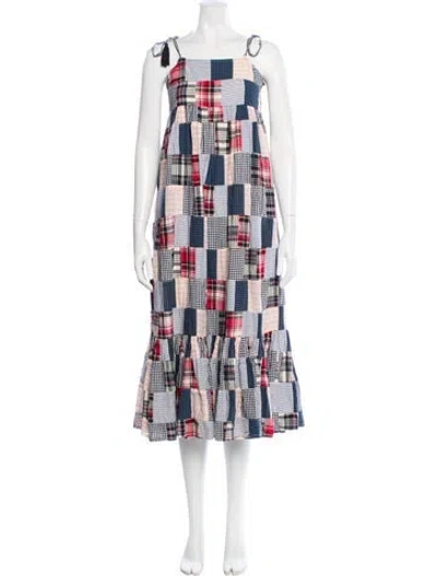 Pre-owned The Great Plaid Print Long Dress In White