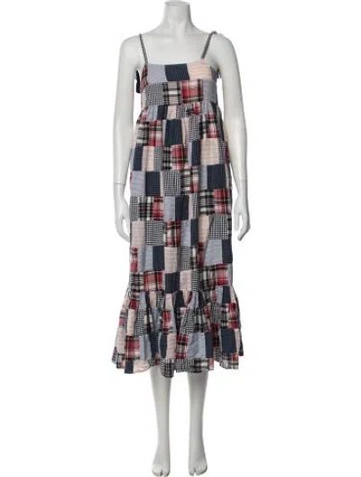 Pre-owned The Great Plaid Print Long Dress In White