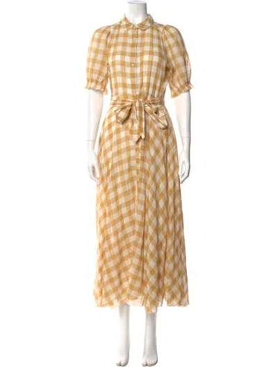 Pre-owned The Great Plaid Print Long Dress In Yellow