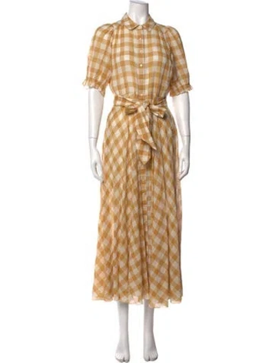 Pre-owned The Great Plaid Print Long Dress In Yellow