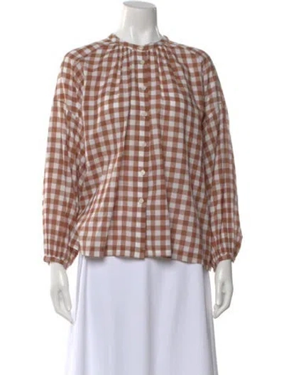 Pre-owned The Great Plaid Print Long Sleeve Blouse In Brown
