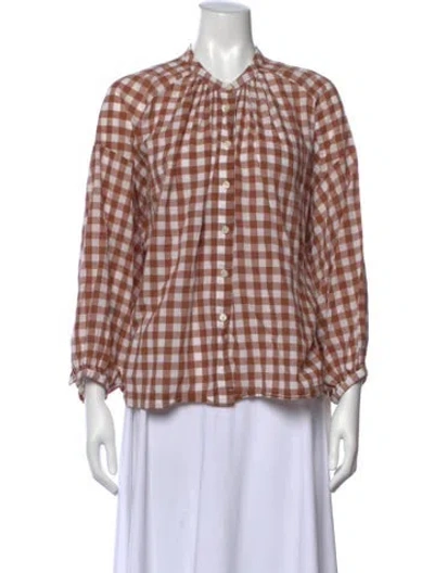 Pre-owned The Great Plaid Print Long Sleeve Blouse In Brown