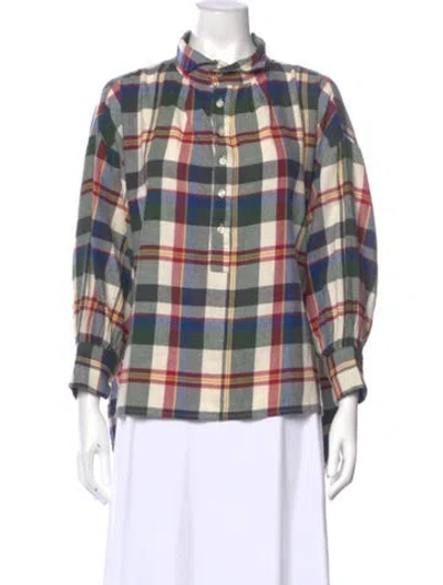 Pre-owned The Great Plaid Print Long Sleeve Blouse In Green