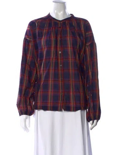 Pre-owned The Great Plaid Print Long Sleeve Blouse In Purple