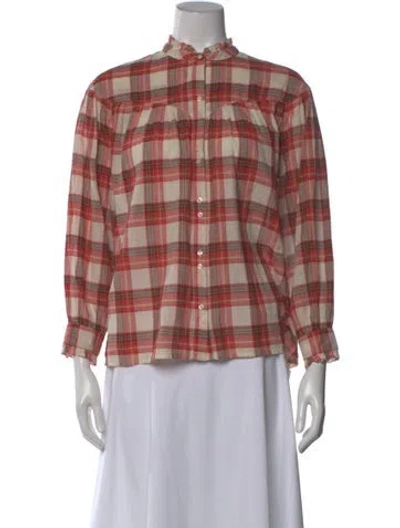 Pre-owned The Great Plaid Print Long Sleeve Blouse In Red