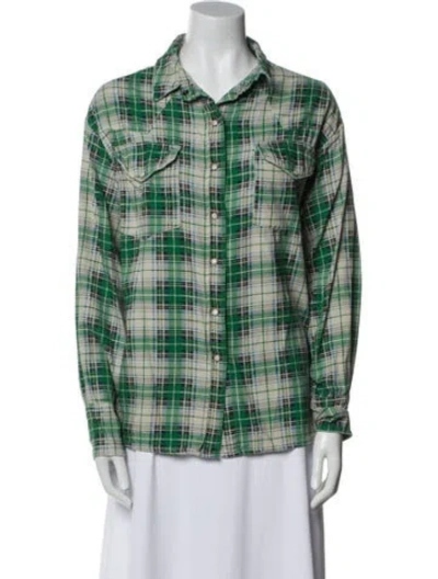 Pre-owned The Great Plaid Print Long Sleeve Button-up Top In Blue