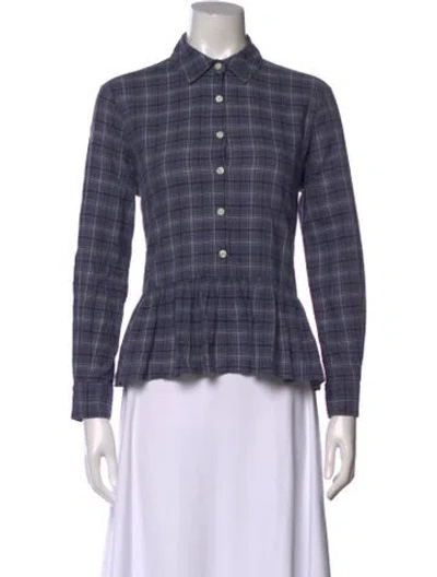 Pre-owned The Great Plaid Print Long Sleeve Button-up Top In Blue