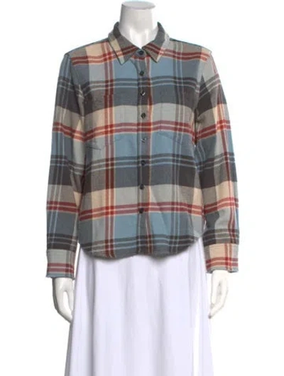 Pre-owned The Great Plaid Print Long Sleeve Button-up Top In Blue