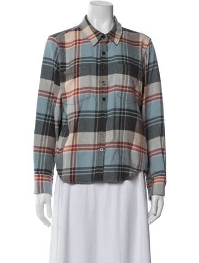 Pre-owned The Great Plaid Print Long Sleeve Button-up Top In Blue