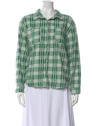 Pre-owned The Great Plaid Print Long Sleeve Button-up Top In Green