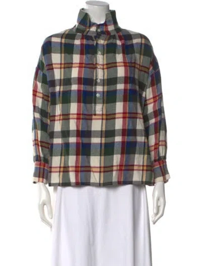 Pre-owned The Great Plaid Print Long Sleeve Button-up Top In Green