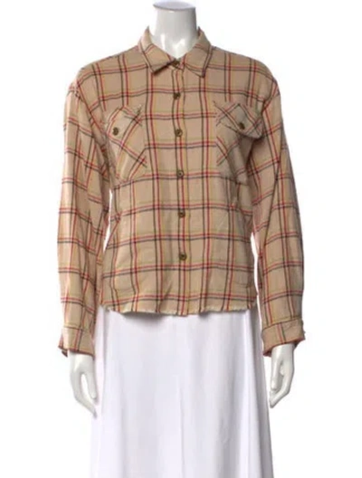 Pre-owned The Great Plaid Print Long Sleeve Button-up Top In Neutral