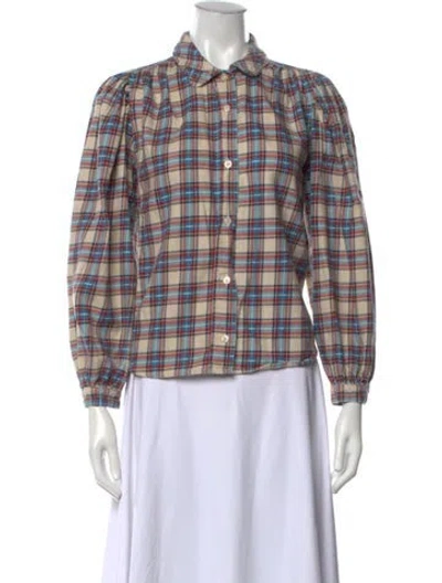 Pre-owned The Great Plaid Print Long Sleeve Button-up Top In Neutrals