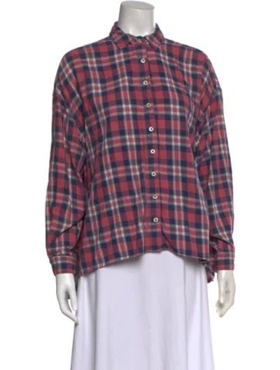 Pre-owned The Great Plaid Print Long Sleeve Button-up Top In Pink
