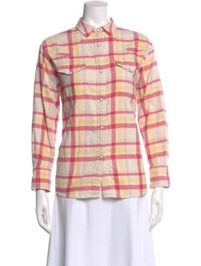 Pre-owned The Great Plaid Print Long Sleeve Button-up Top In Pink
