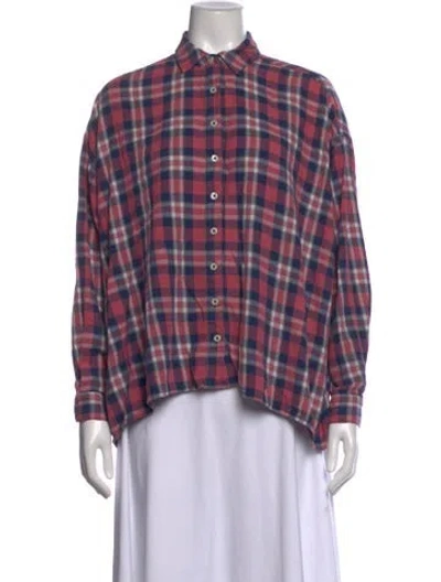 Pre-owned The Great Plaid Print Long Sleeve Button-up Top In Pink