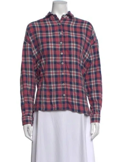 Pre-owned The Great Plaid Print Long Sleeve Button-up Top In Pink
