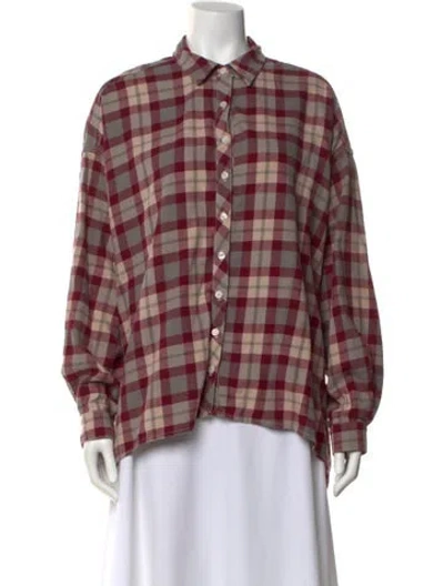 Pre-owned The Great Plaid Print Long Sleeve Button-up Top In Red