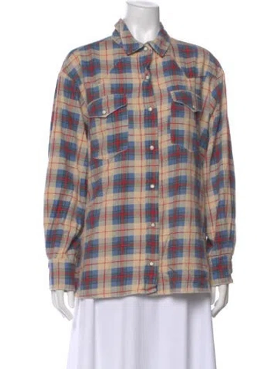 Pre-owned The Great Plaid Print Long Sleeve Button-up Top In Red