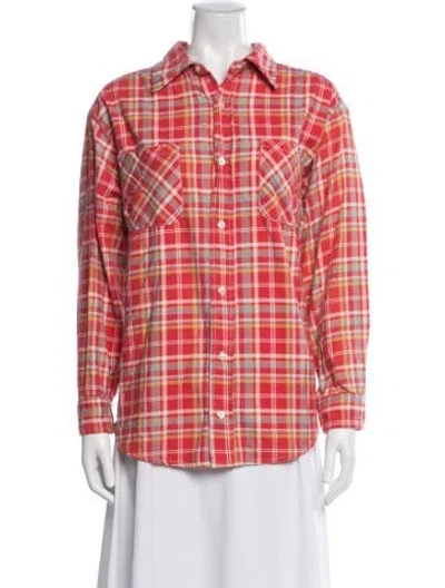 Pre-owned The Great Plaid Print Long Sleeve Button-up Top In Red