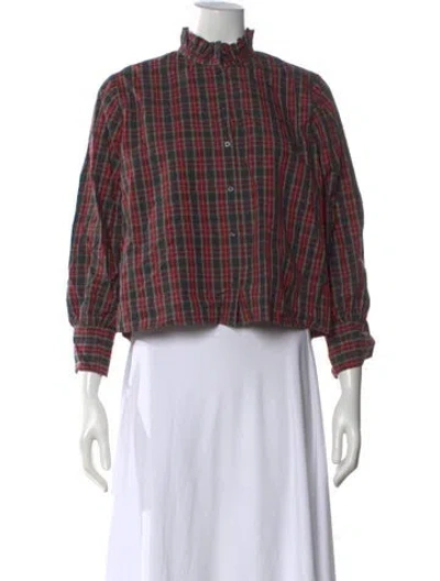 Pre-owned The Great Plaid Print Long Sleeve Button-up Top In Red