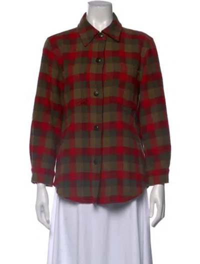 Pre-owned The Great Plaid Print Long Sleeve Button-up Top In Red