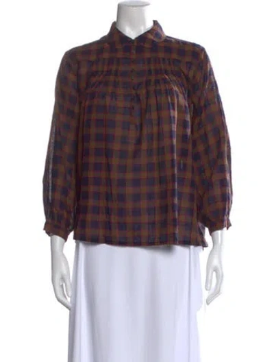 Pre-owned The Great Plaid Print Long Sleeve Top In Green