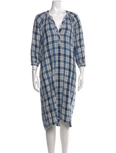 Pre-owned The Great Plaid Print Midi Length Dress In Blue