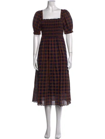 Pre-owned The Great Plaid Print Midi Length Dress In Blue