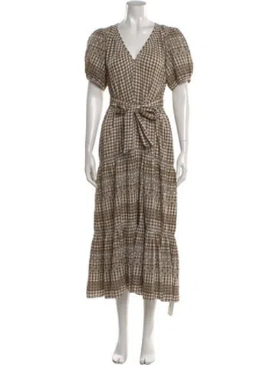 Pre-owned The Great Plaid Print Midi Length Dress In Brown