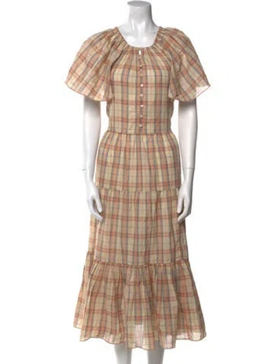 Pre-owned The Great Plaid Print Midi Length Dress In Neutral