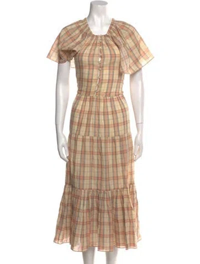 Pre-owned The Great Plaid Print Midi Length Dress In Neutral