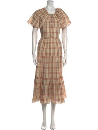 Pre-owned The Great Plaid Print Midi Length Dress In Neutral